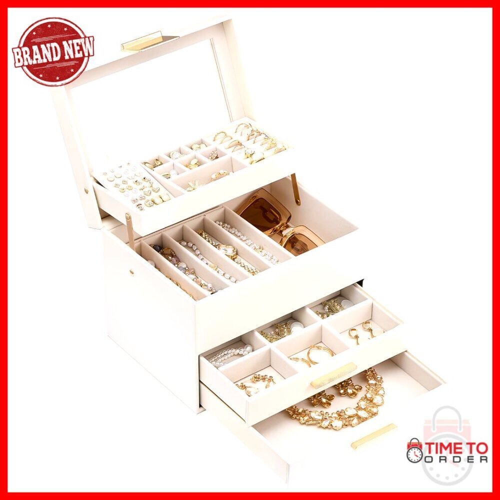 Clear Window Jewelry Organizer with 4 Drawers for Earrings Bracelets Necklaces
